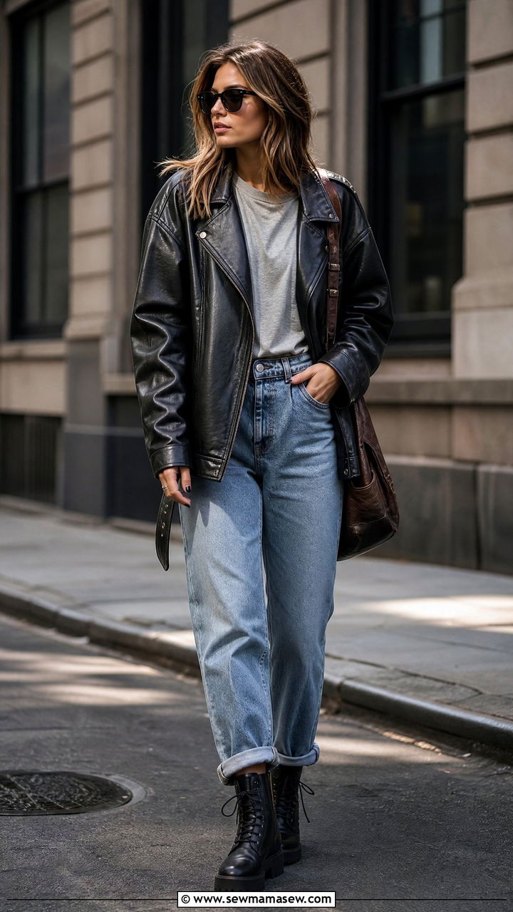 Mom Jeans With Leather Jacket - 25 chic mom jeans outfit ideas