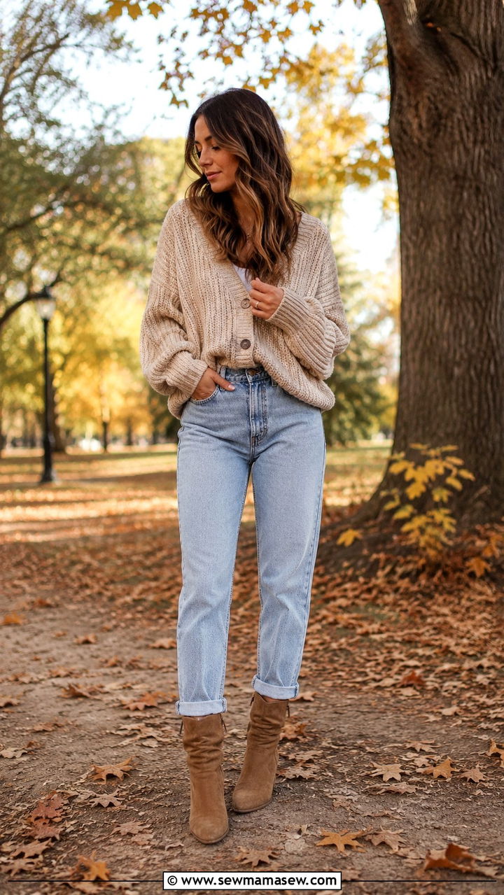 Mom Jeans With Slouchy Boots Fall Outfit - 30 Mom jeans outfit ideas with boots