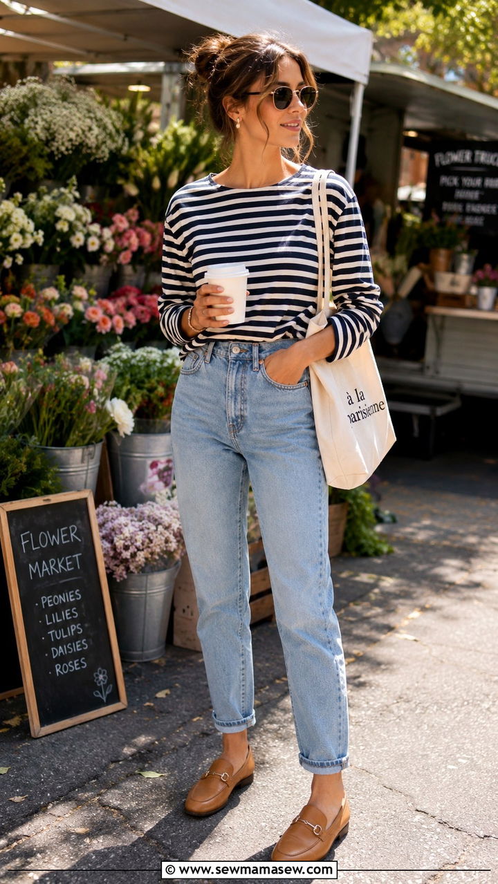Mom Jeans With Striped Shirt And Loafers - 30 Mom jeans outfit ideas with loafers