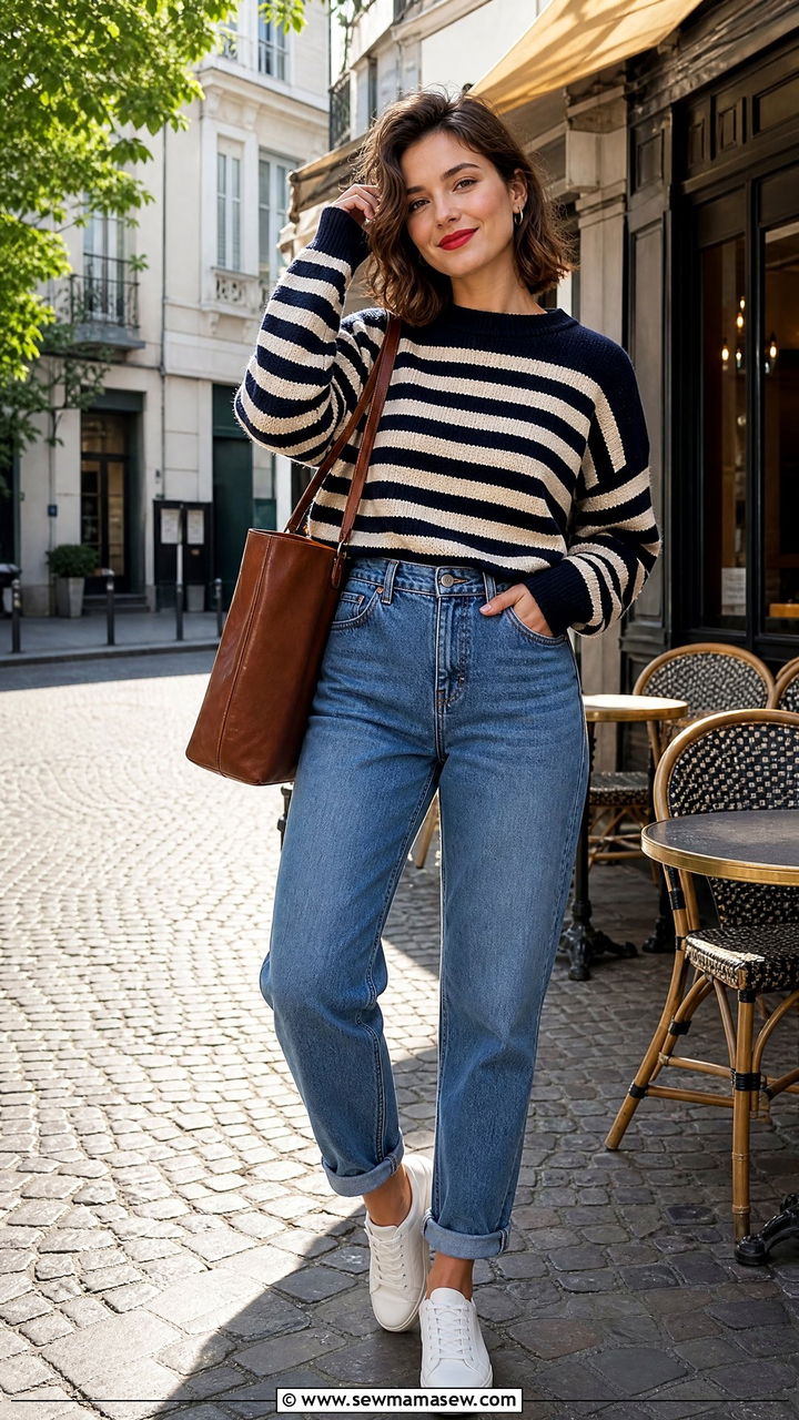 Mom Jeans With Striped Sweater - 25 chic mom jeans outfit ideas