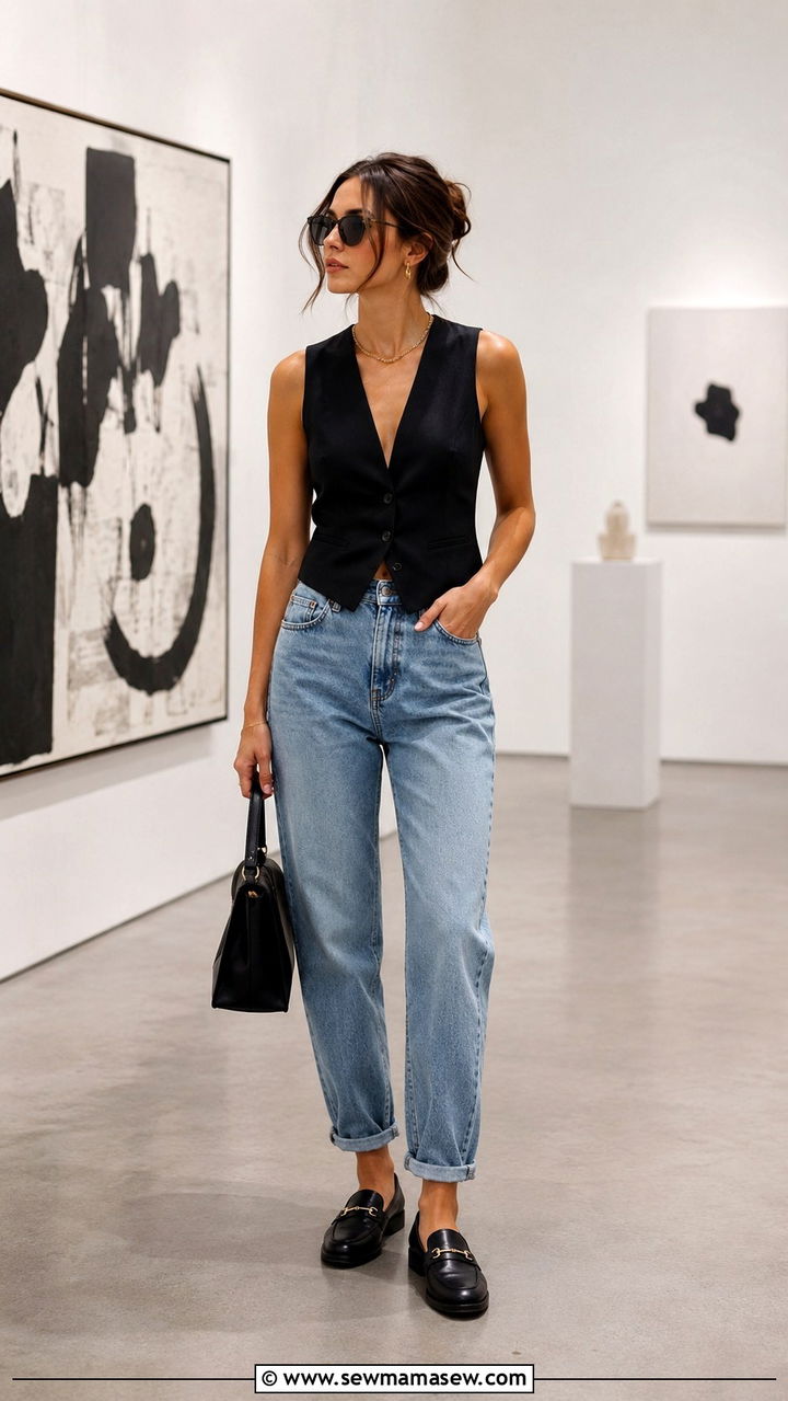 Mom Jeans With Tailored Vest And Loafers - 30 Mom jeans outfit ideas with loafers