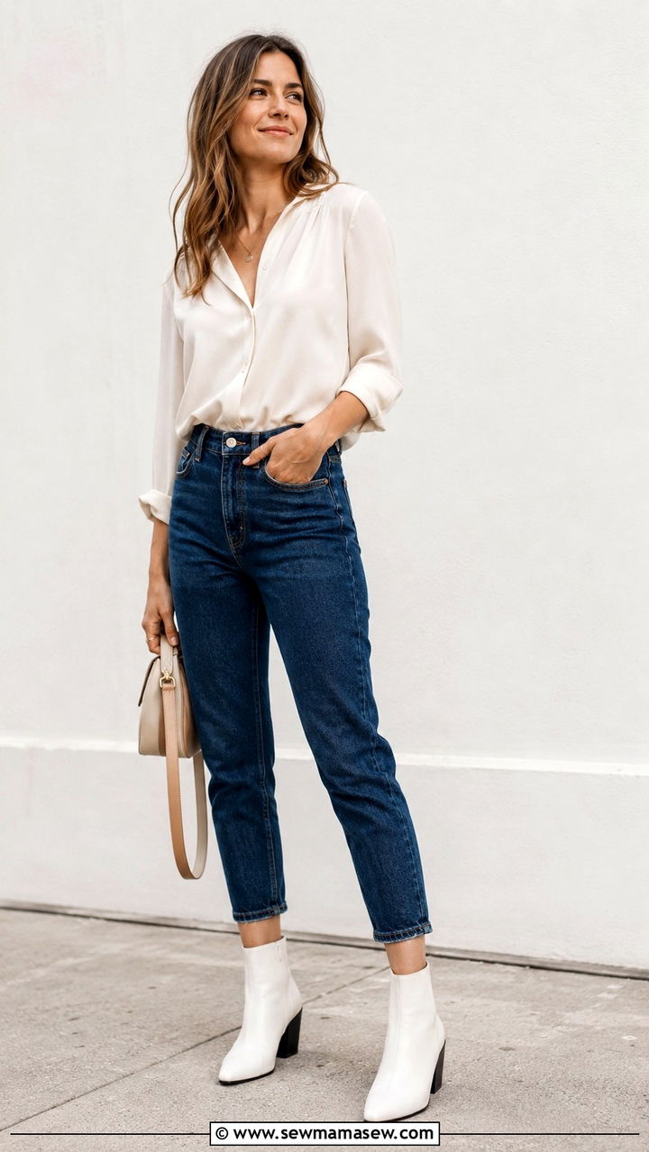 Mom Jeans With White Ankle Boots Look - 30 Mom jeans outfit ideas with boots