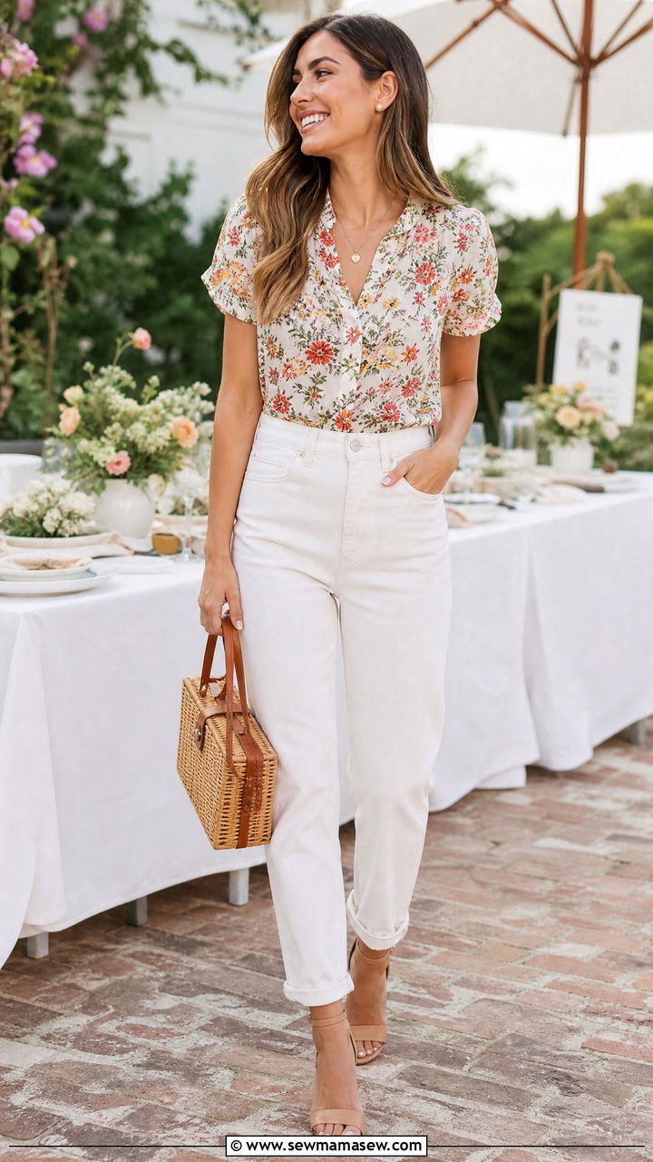 Mom Jeans and Floral Blouse Outfit - 25 How to style mom jeans in summer