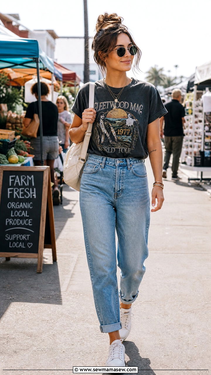 Mom Jeans and Graphic Tee Outfit - 25 How to style mom jeans in summer