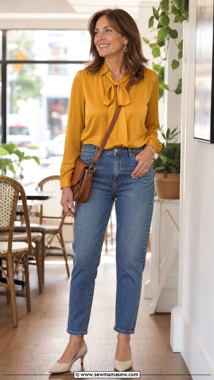 Mom Jeans and Kitten Heels Outfit - 35 Jeans and heels outfit ideas over 50