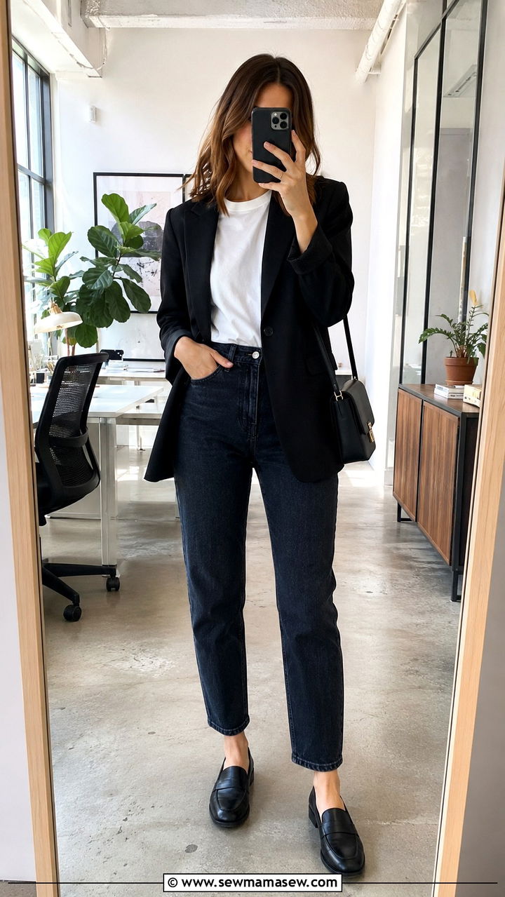 Mom Jeans with Black Blazer Outfit - 30 office outfits inspo