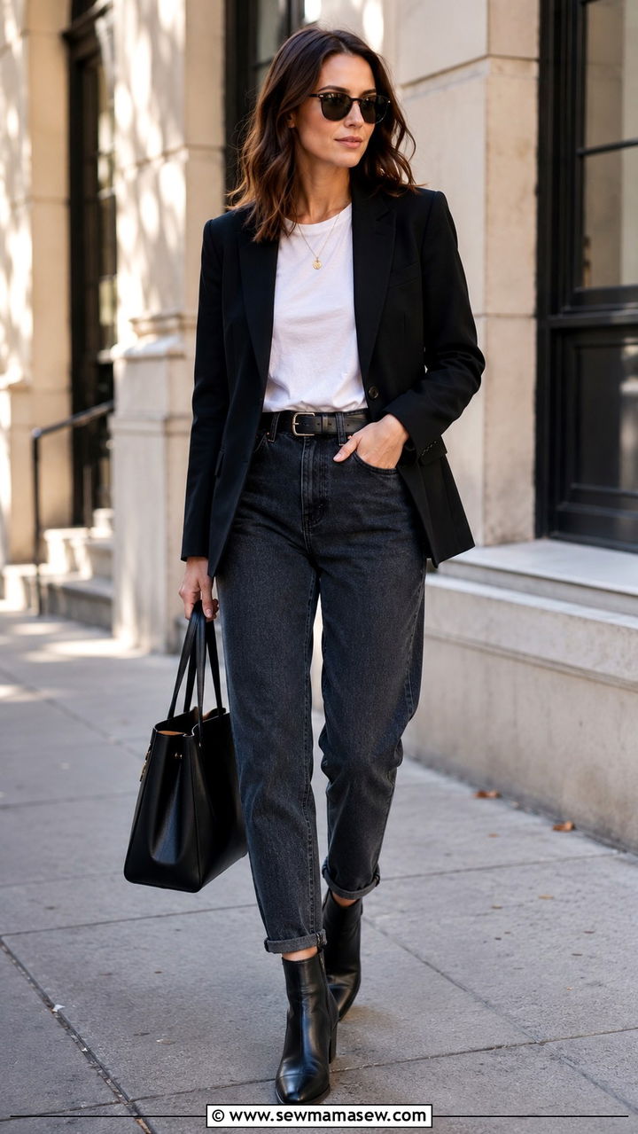 Mom Jeans with Black Blazer Outfit - 30 Office outfits for millennials