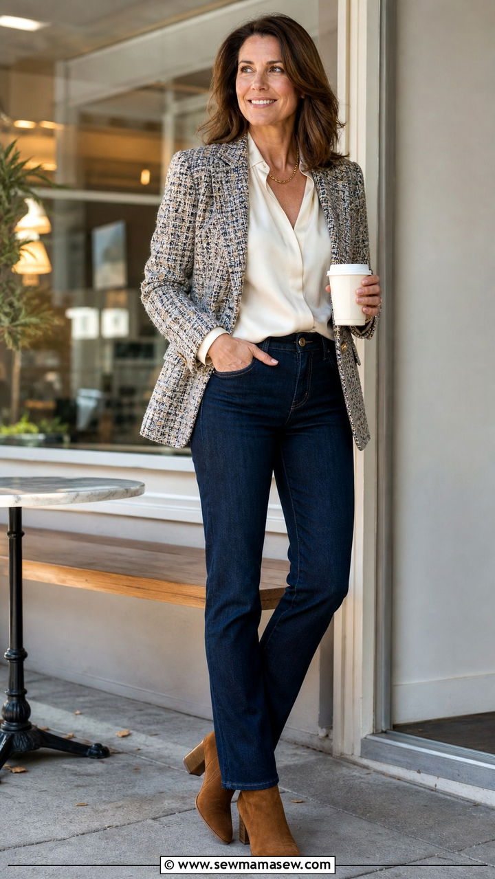Mom Jeans with Sock Boots - 20 Jeans and boots outfit ideas over 40