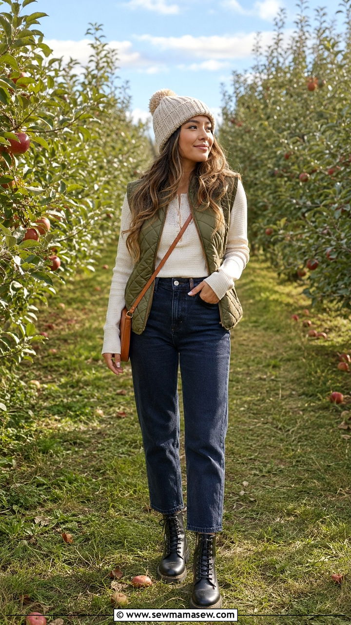 Mom jeans with a thermal top and combat boots - 25 Petite outfit ideas with mom jeans
