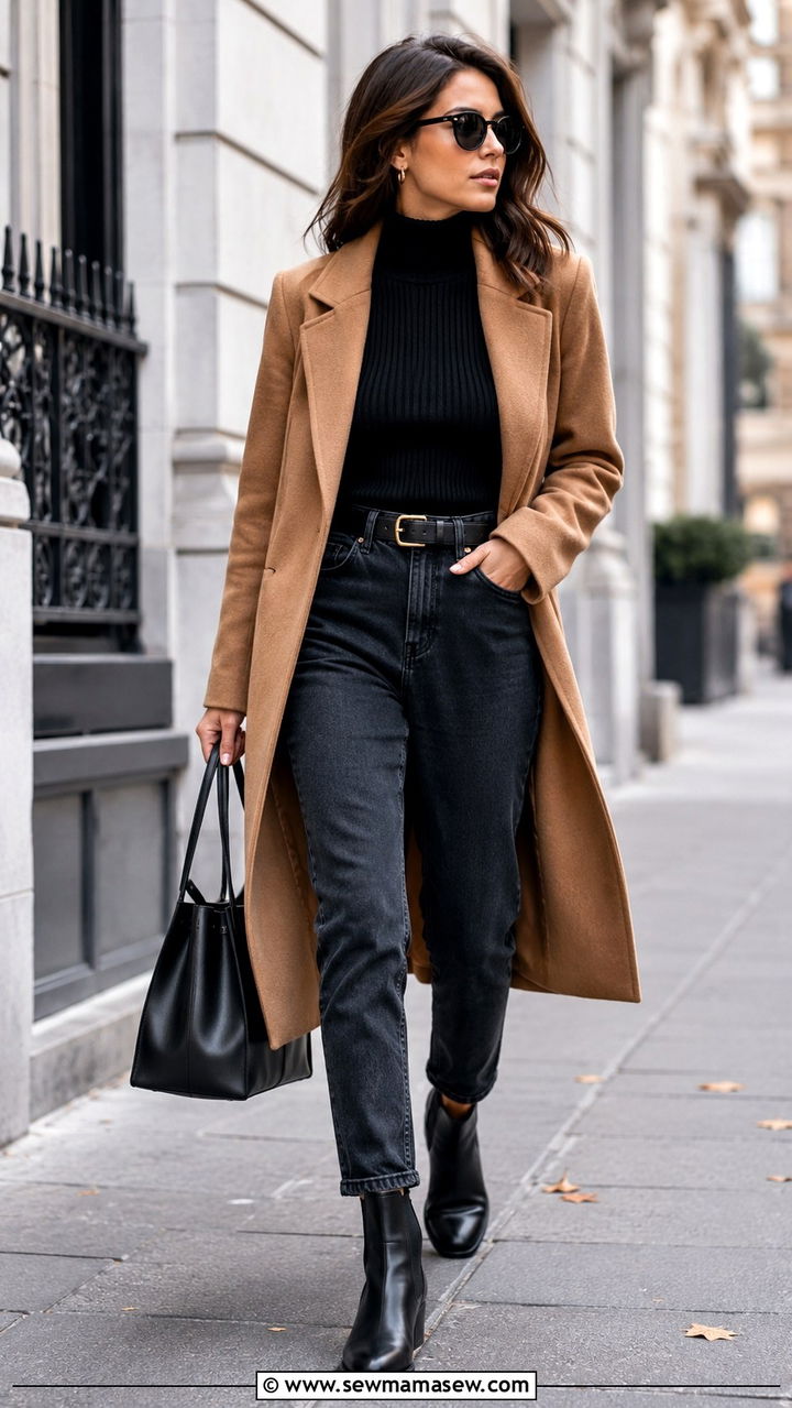 Mom jeans with a turtleneck sweater and Chelsea boots - 30 Mom jeans outfit ideas with a sweater