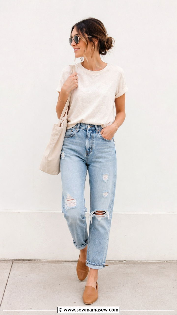 Mom jeans with slip on flats outfit - 30 Mom jeans outfit ideas with flats