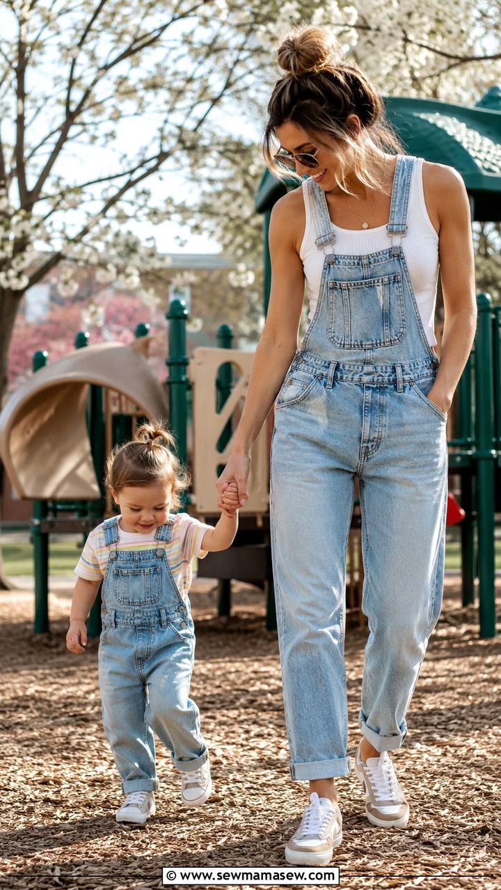 Mommy and Me Denim Overalls Outfit - 30 Spring mommy and me outfits