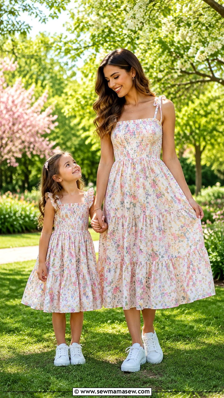Mommy and Me Floral Midi Dress Outfit - 30 Spring mommy and me outfits