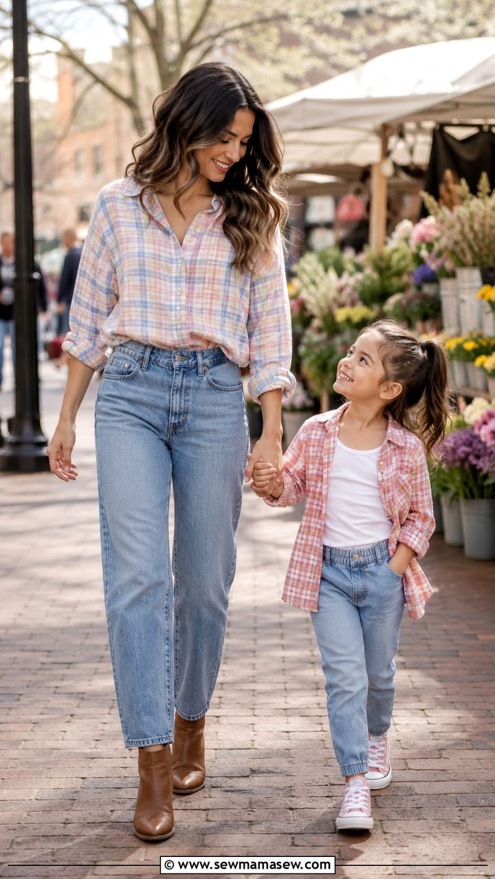 Mommy and Me Plaid Shirt and Jeans - 30 Spring mommy and me outfits