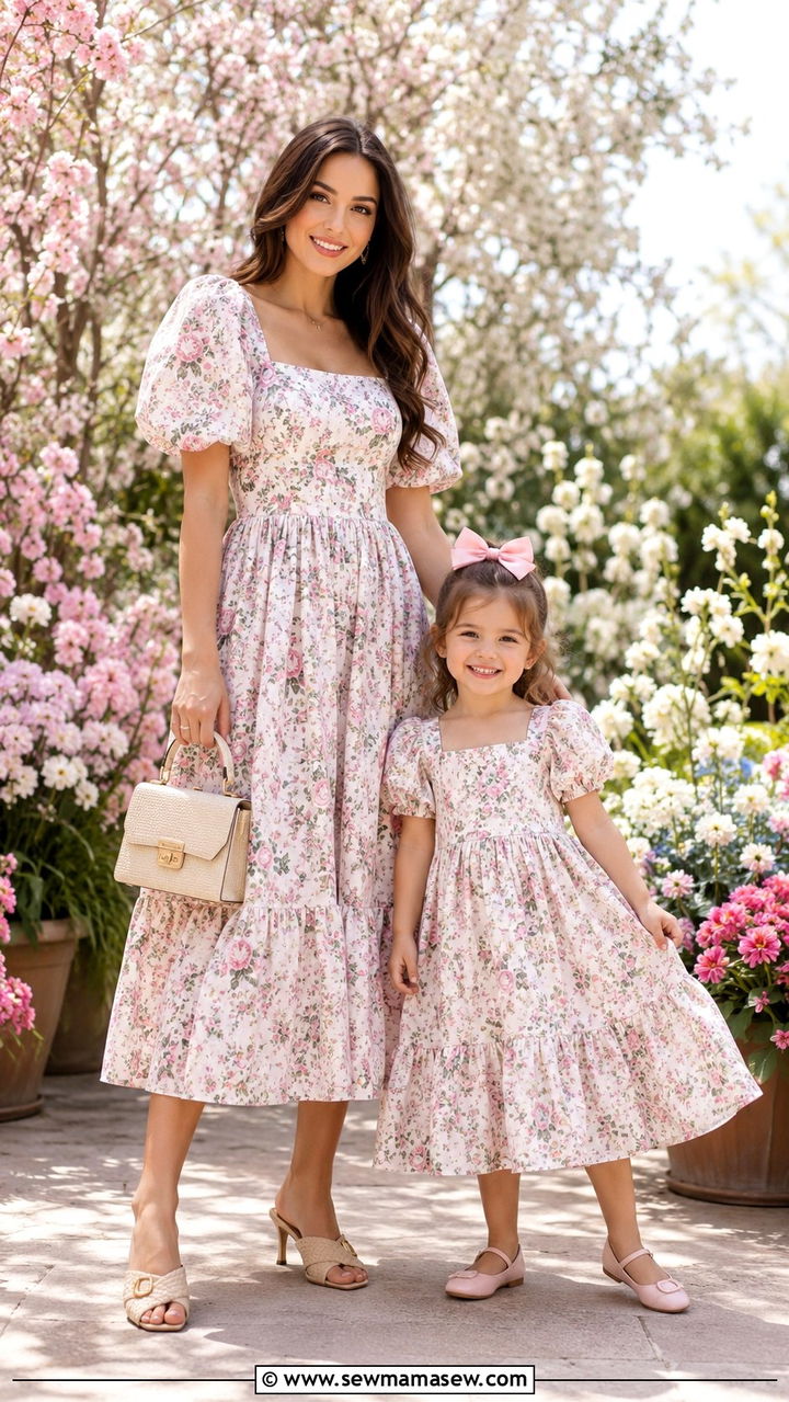 Mommy and Me Puff Sleeve Dress Outfit - 30 Spring mommy and me outfits