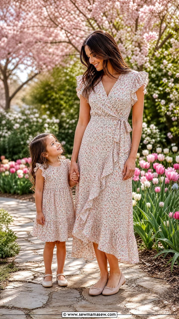 Mommy and Me Ruffle Sleeve Dress Outfit - 30 Spring mommy and me outfits