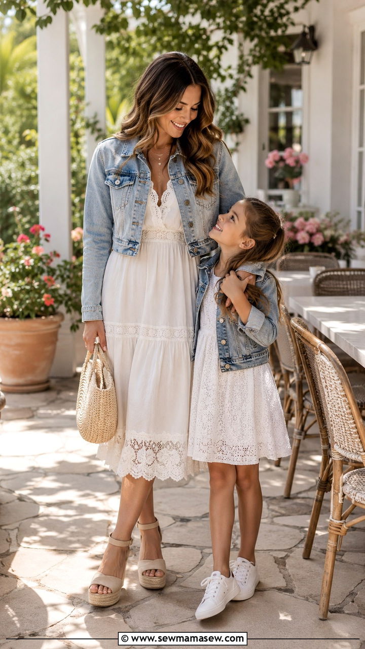 Mommy and Me White Dress with Denim Jacket - 30 Spring mommy and me outfits