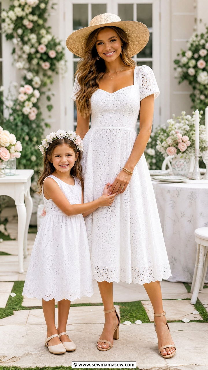 Mommy and Me White Eyelet Dress Outfit - 30 Spring mommy and me outfits