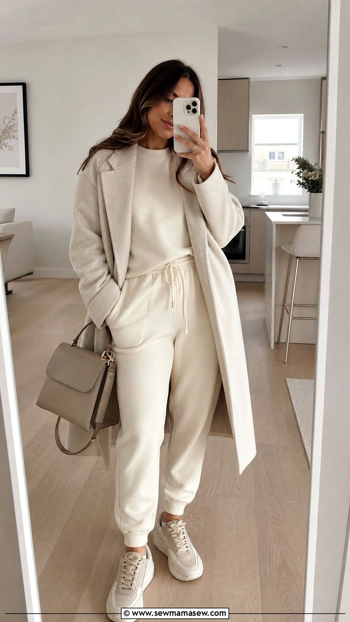 Monochromatic Athleisure Outfit in Neutrals - 30 classy athleisure outfit ideas