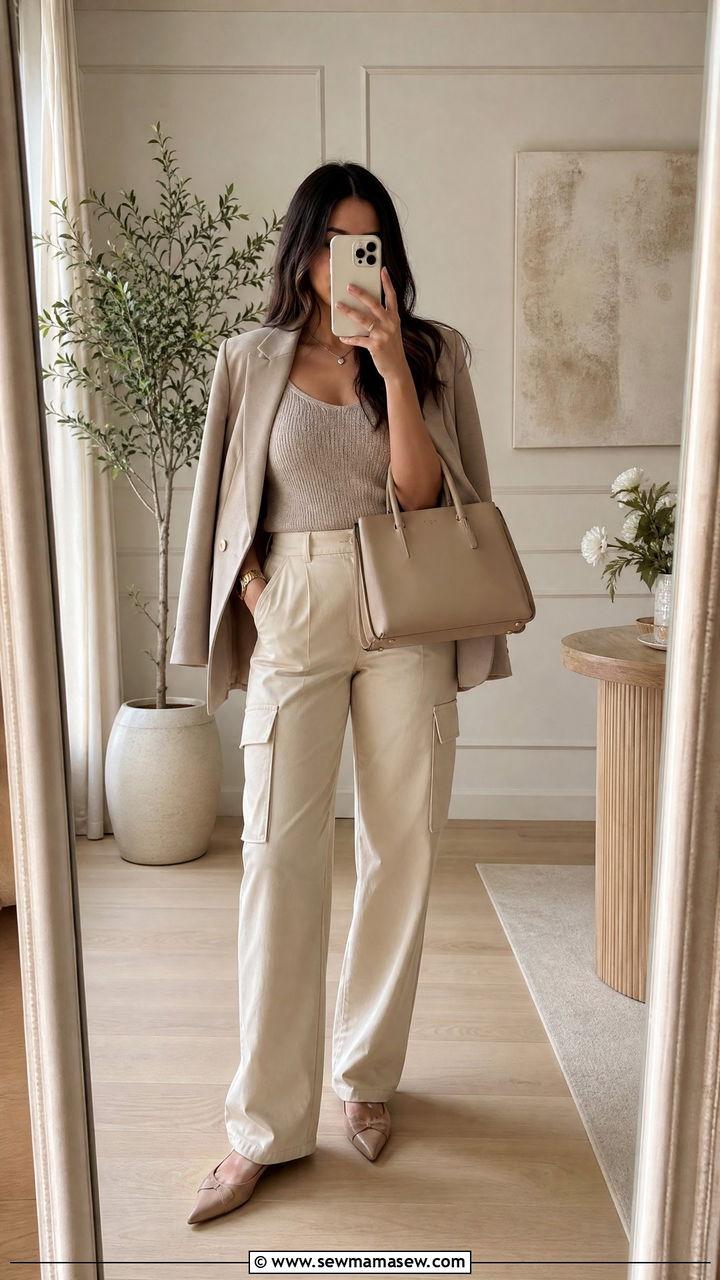Monochromatic Beige Cargo Pants Outfit - 25 cargo pants outfits for women over 40