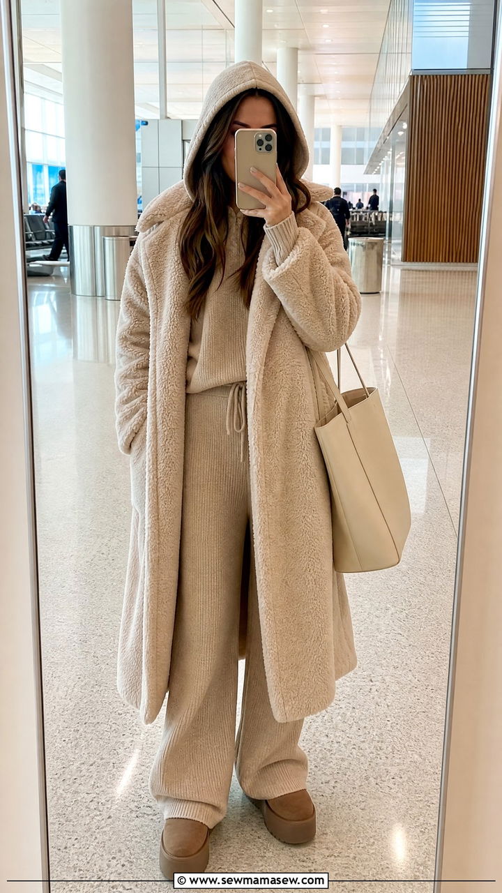 Monochromatic Beige Hooded Coat With Matching Knit Set And Ugg Style Boots - 35 Hooded coat outfit ideas