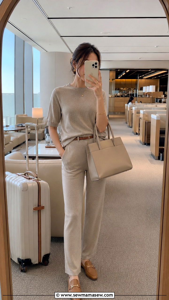 Monochromatic Beige Knit Set With Loafers - 30 classy outfits for petite women