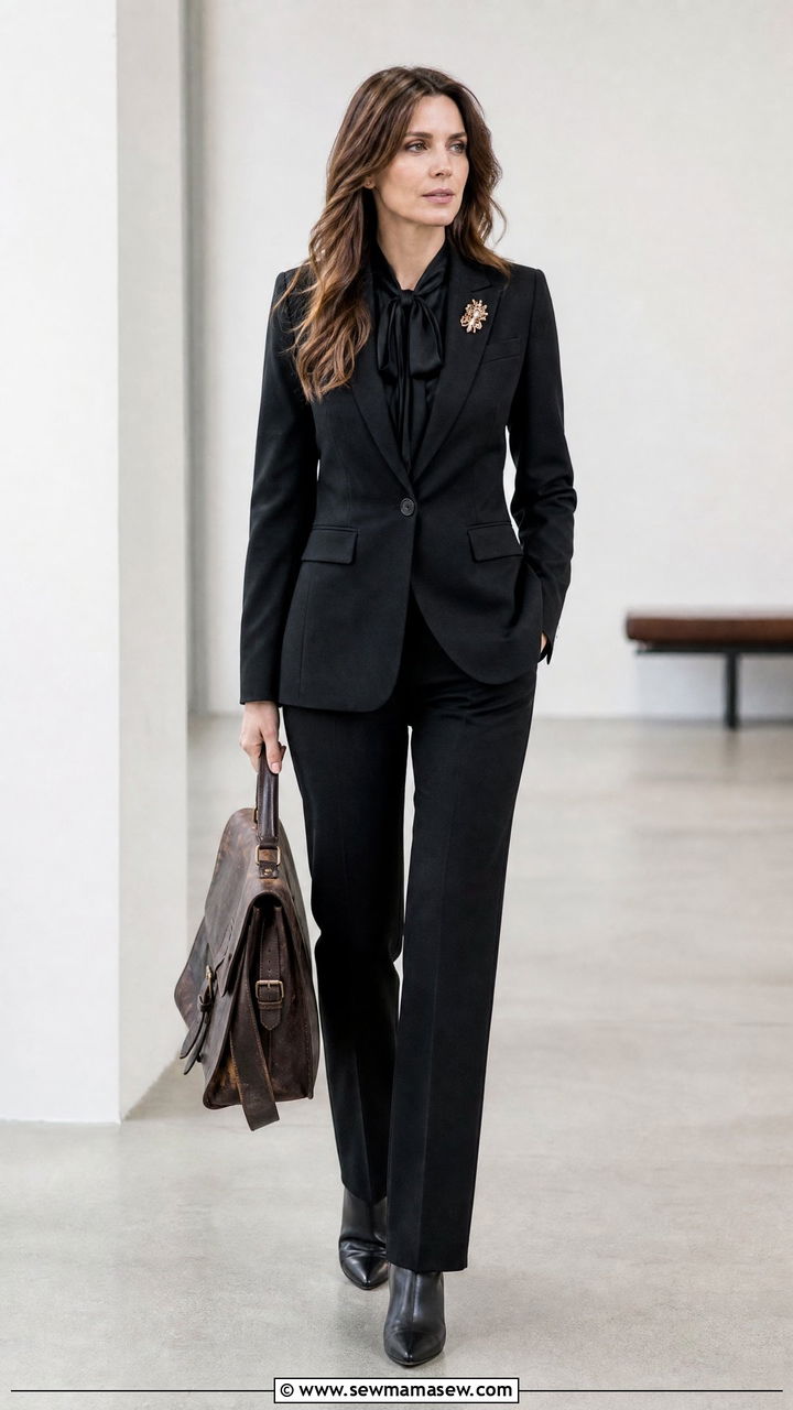 Monochromatic Black Suit with a Literary Twist - 30 Dark academia work outfits