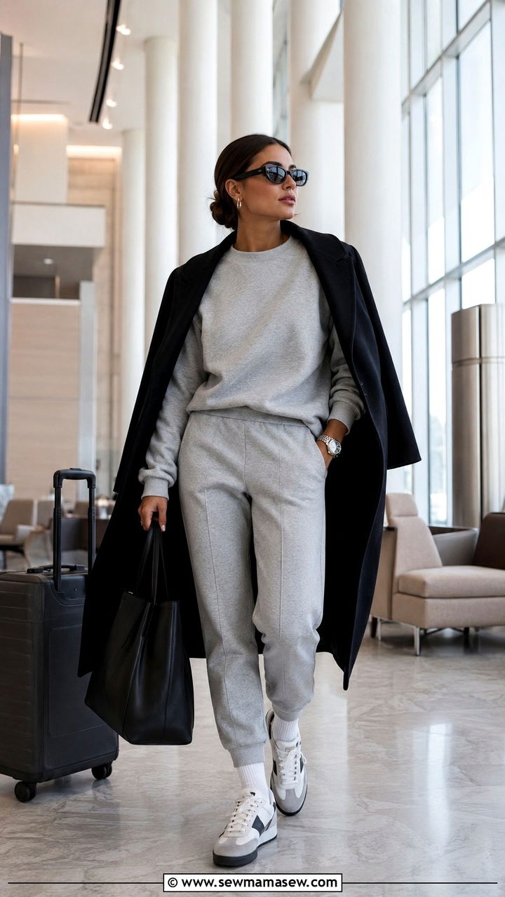 Monochromatic Grey Sweatsuit Airport Outfit - 25 Airport outfit ideas JFK New York