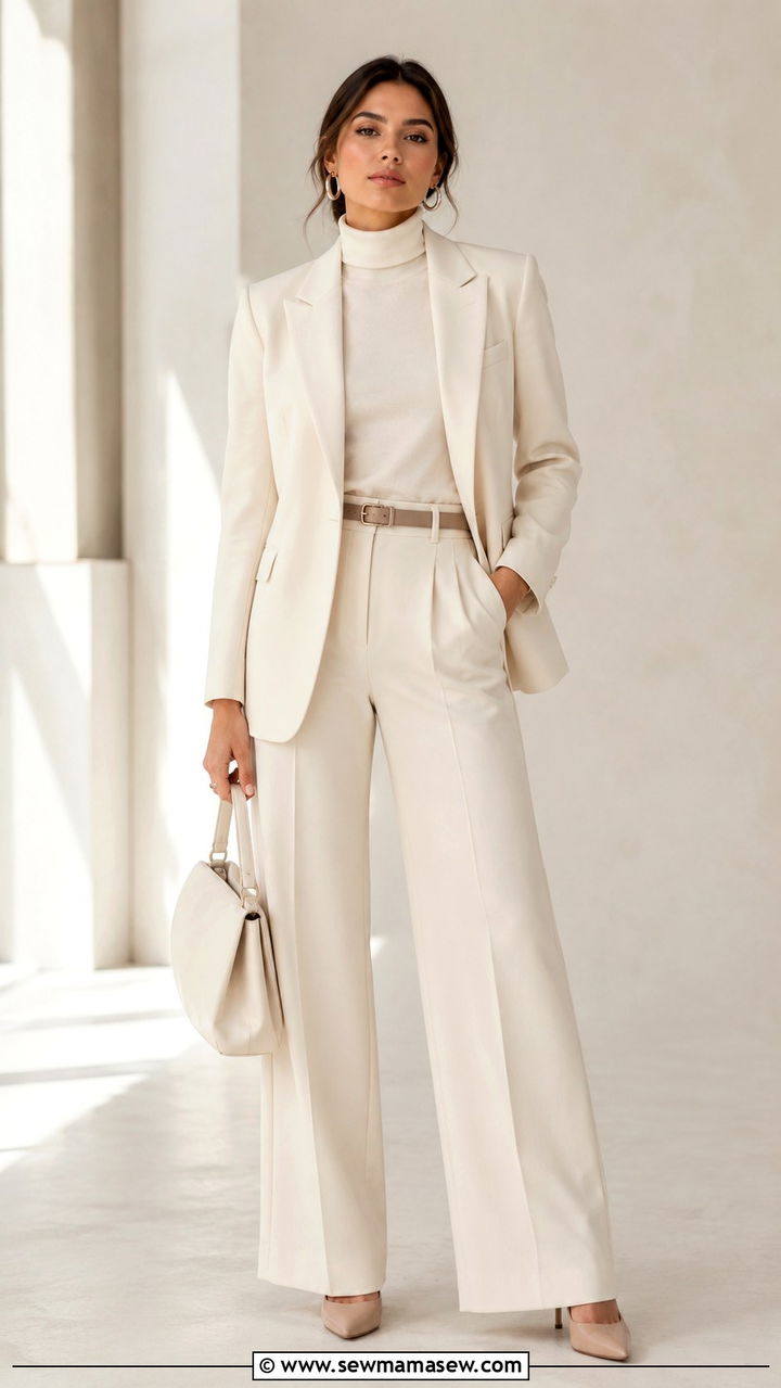 Monochromatic Ivory Suit Outfit - 25 Reporter outfit ideas