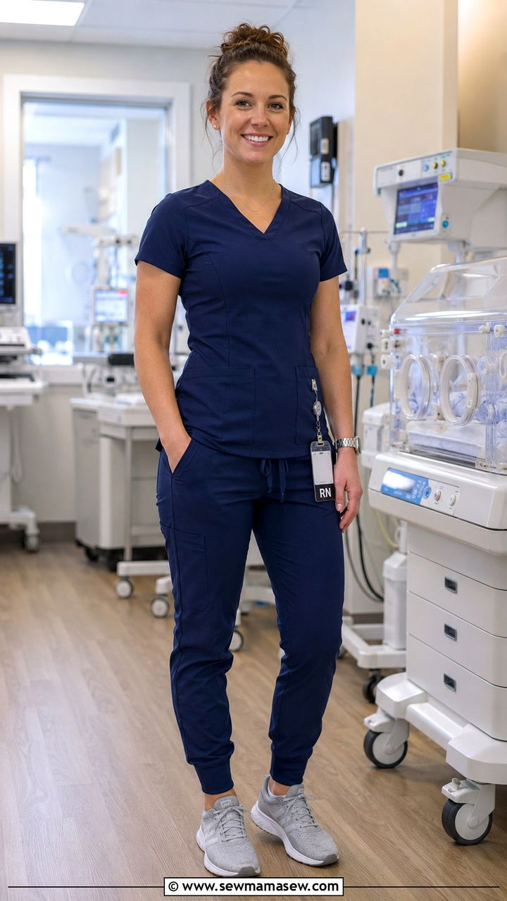 Monochromatic Navy Head to Toe Look With Silver Accessories - 20 Nicu nurse outfit ideas