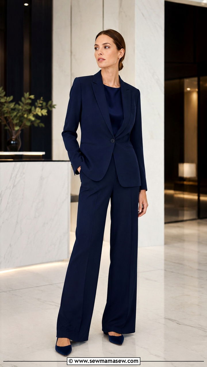 Monochromatic Navy Wide Leg Pantsuit - 25 Outfits to minimize hips