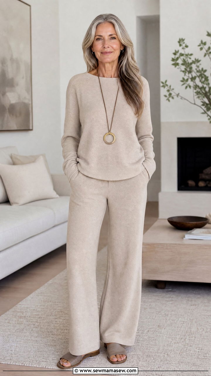 Monochromatic Neutral Lounge Outfit - 25 Loungewear outfit ideas for women over 50