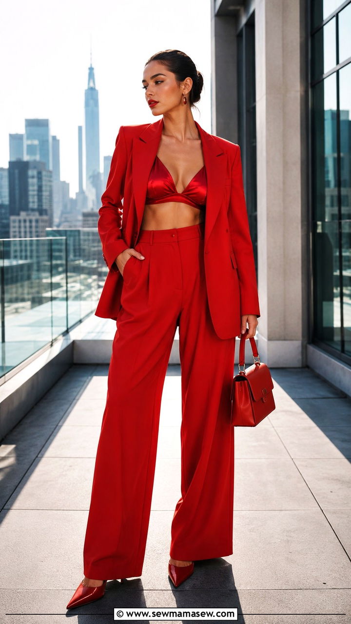 Monochromatic Red Suit With Bralette - 25 Red dress outfit ideas summer 2026