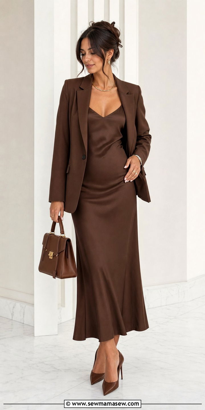 Monochromatic Slip Dress With Matching Blazer - 25 Slip dress outfit ideas with a blazer