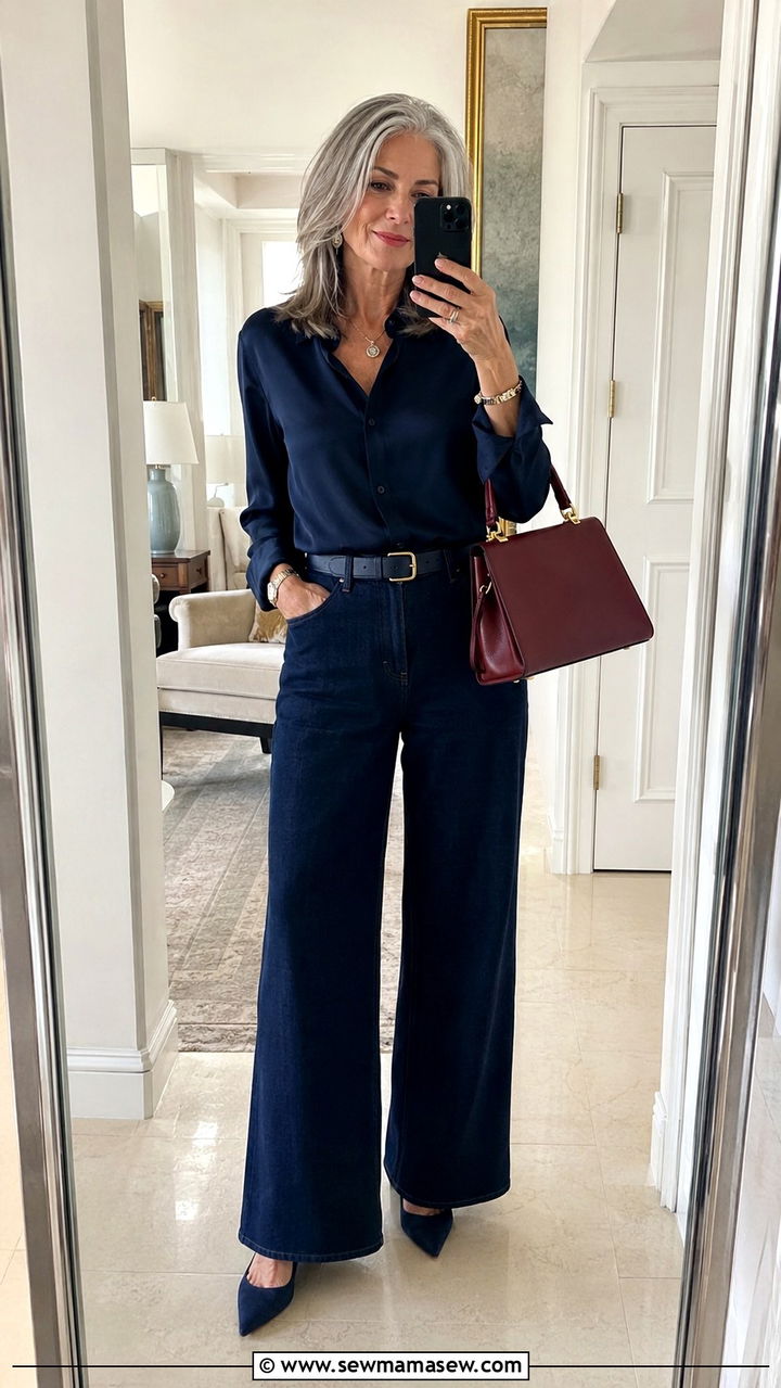 Monochromatic Wide Leg Jeans Outfit Over 60 - 20 How to style wide leg jeans over 60