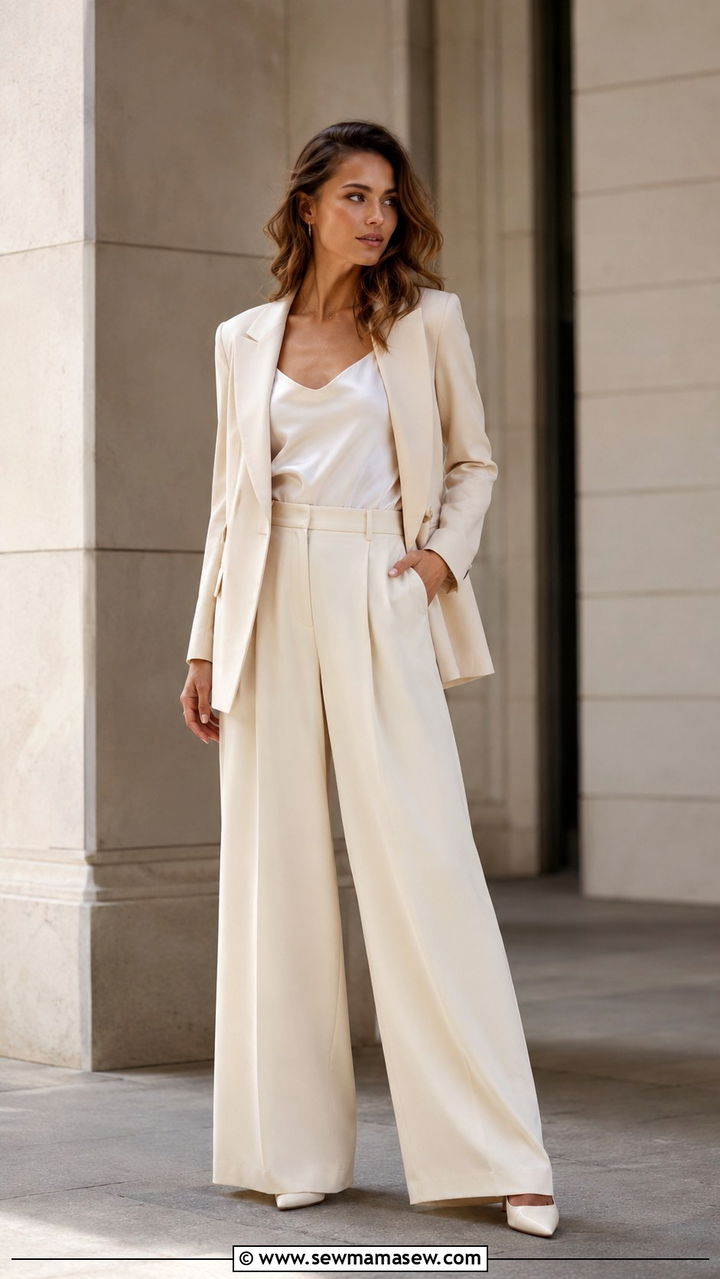 Monochromatic Wide Leg Pantsuit with Heels - 30 Outfit ideas for long legs