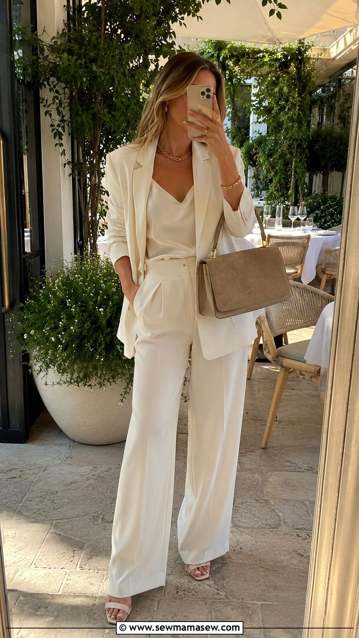 Monochromatic cream on cream look - 30 Quiet luxury outfit ideas for brunch