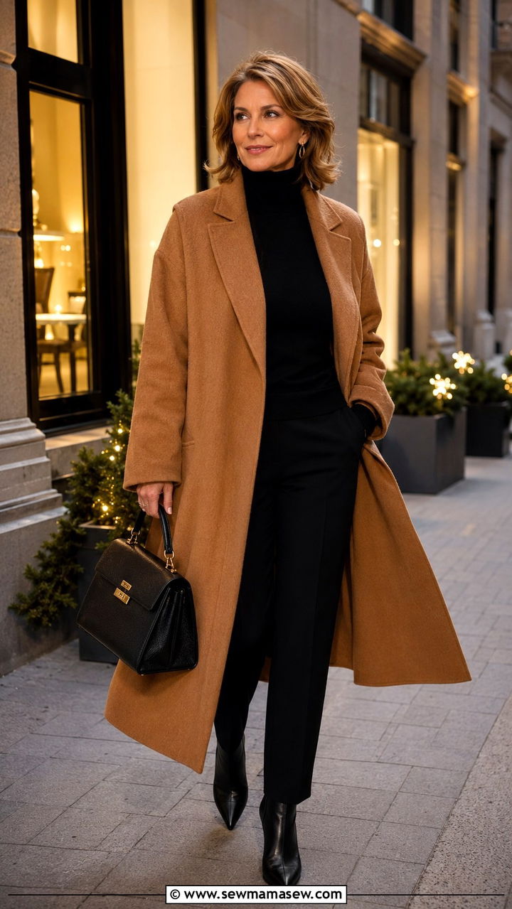 Monochrome Base with Statement Coat - 30 Modest outfit ideas for women over 50