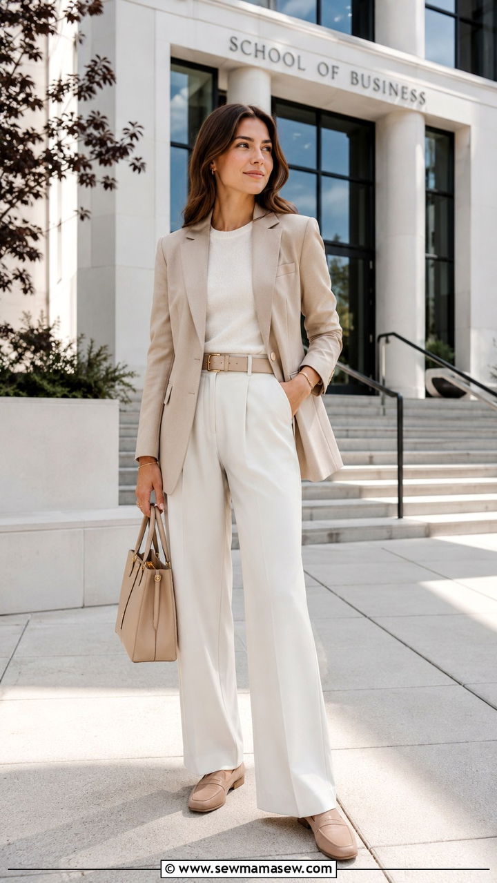 Monochrome Beige Blazer Cream Trousers - 30 Preppy school outfits