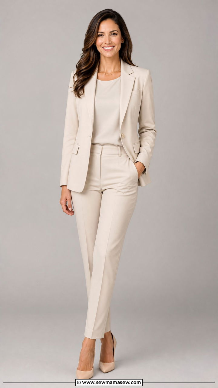 Monochrome Beige Blazer and Shell - 30 Professional headshot outfit ideas for women