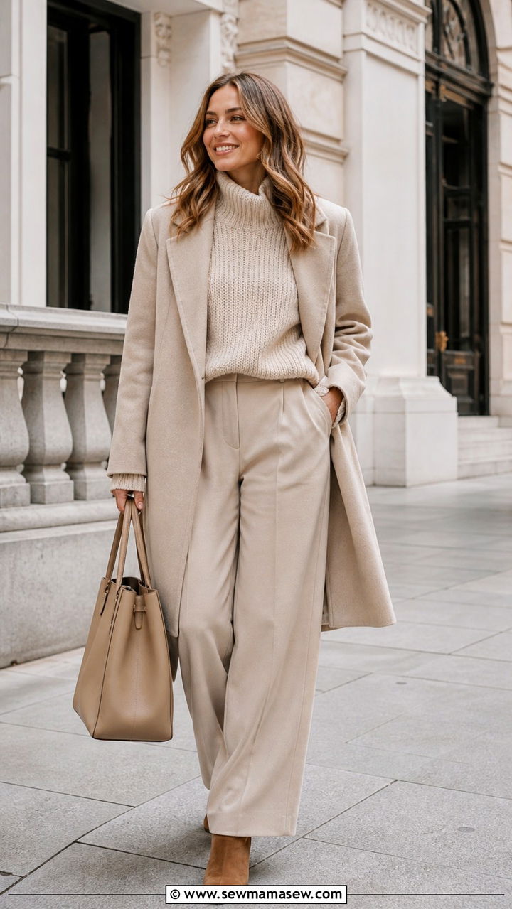 Monochrome Beige Chunky Sweater Outfit - 40 Chunky sweater outfit ideas