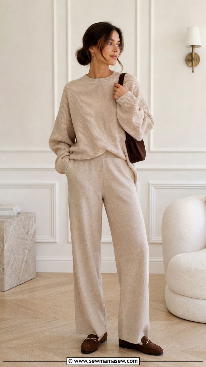 Monochrome Beige Co Ord Set and Loafers Outfit - 20 Quiet luxury outfit ideas Succession Logan