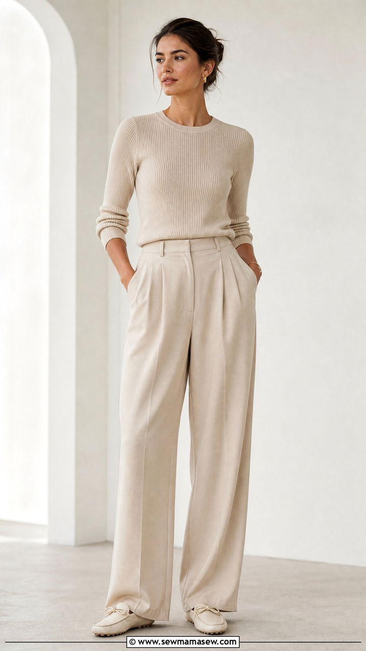 Monochrome Beige Ensemble - 25 Old money outfit ideas with driving loafers