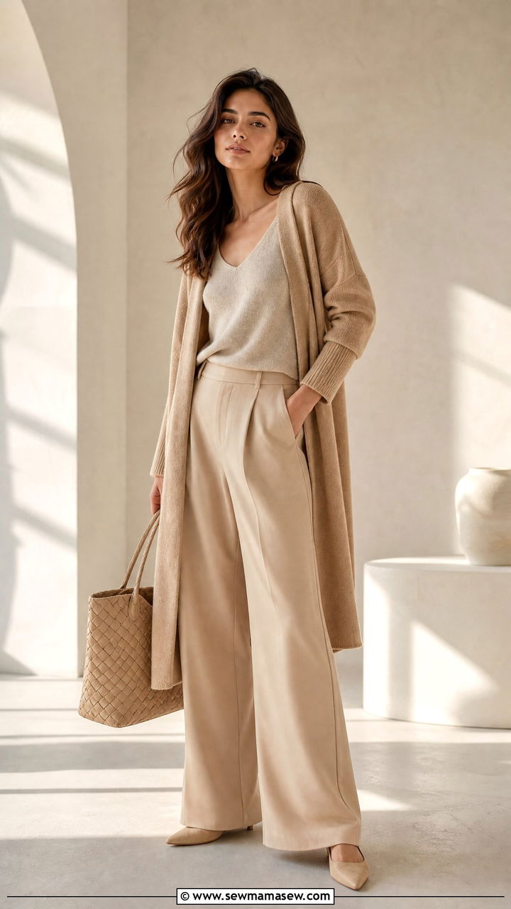 Monochrome Beige Ensemble With Textured Layers - 30 classy trendy outfits