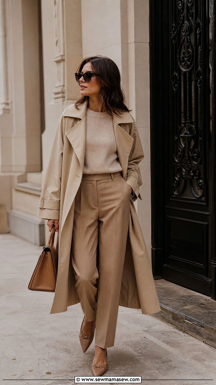 Monochrome Beige Knit Set with Tailored Trousers - 30 classy aesthetic outfits