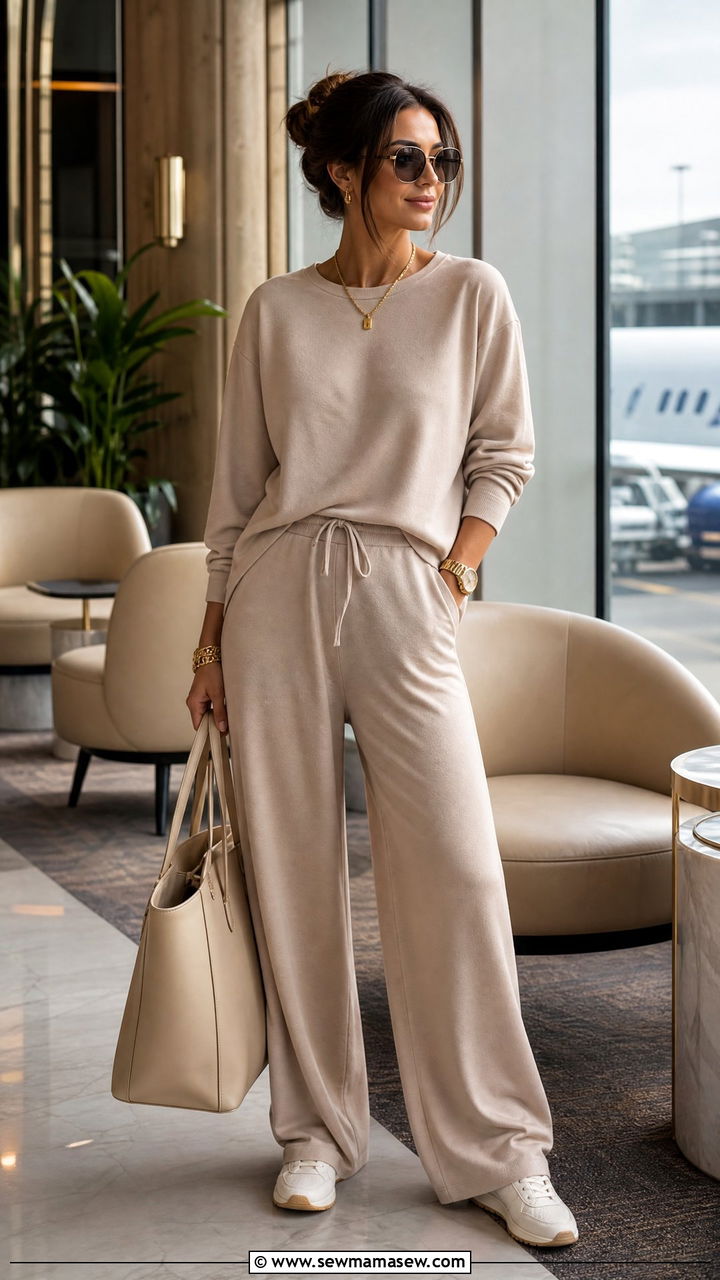 Monochrome Beige Lounge Set Airport - 30 Coord set outfit ideas for airport