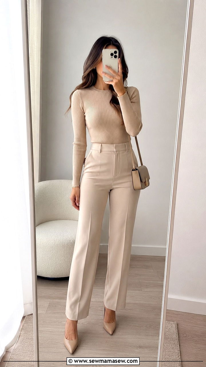 Monochrome Beige Matching Set - 20 Petite outfit ideas 5'1