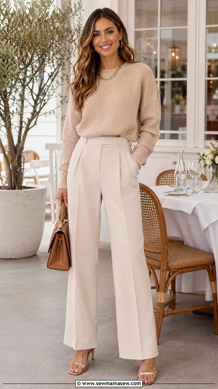 Monochrome Beige Outfit With Gold Accessories - 35 Dressy spring outfits