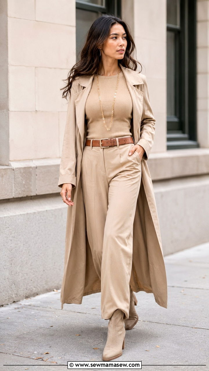 Monochrome Beige Outfit With Long Duster and Boots Outfit Petite - 25 Western outfit ideas petite