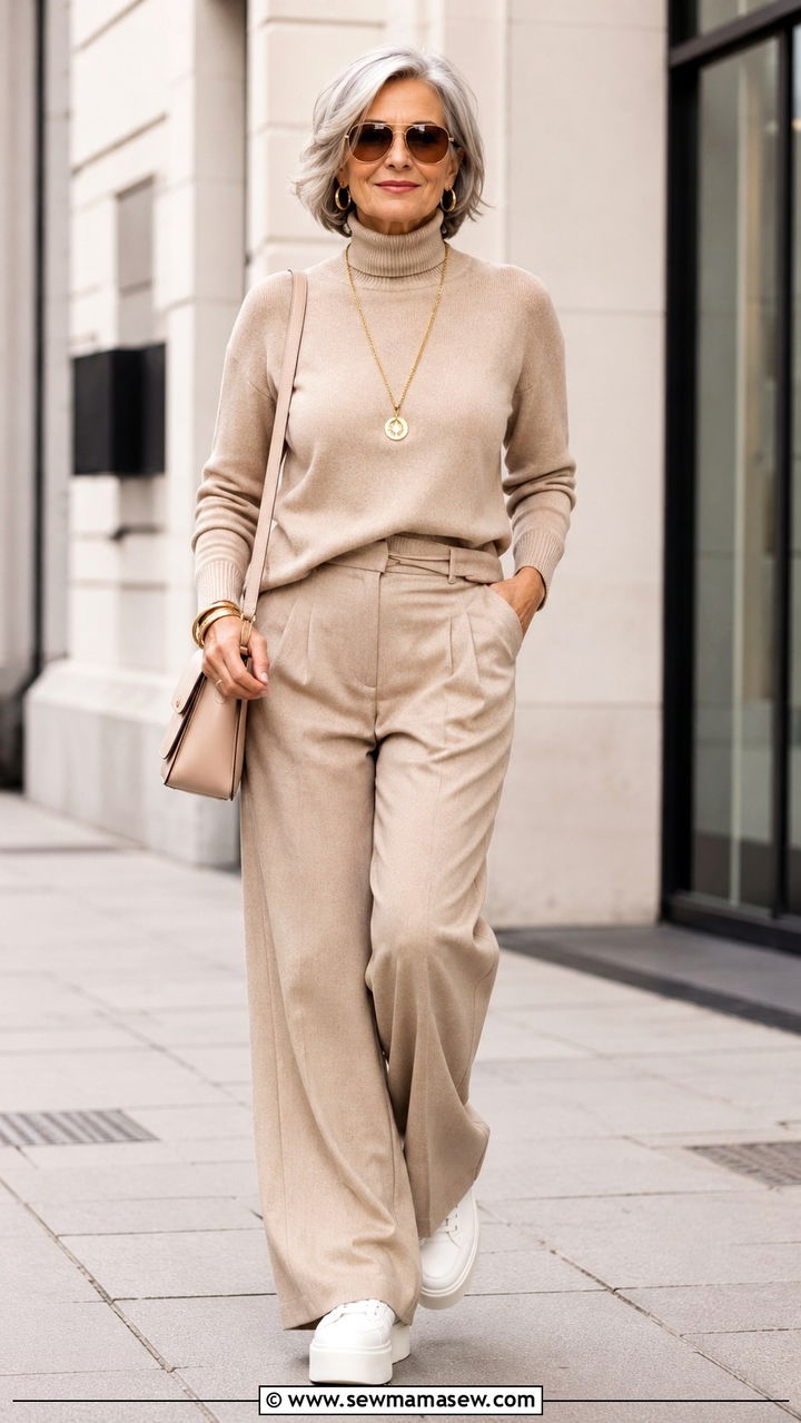 Monochrome Beige Outfit Women Over 60 - 30 Parisian outfits for women over 60